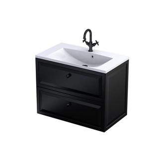 MONTEBIANCO - SZAFKA PODUMYWALKOWA 80CM, DWIE SZUFLADY, KOLOR: CZARNY MAT,   OR47-SD2S-80-8