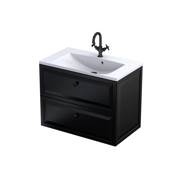 MONTEBIANCO - SZAFKA PODUMYWALKOWA 80CM, DWIE SZUFLADY, KOLOR: CZARNY MAT,   OR47-SD2S-80-8