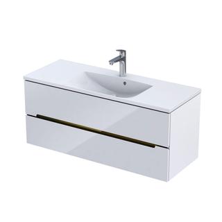 SILVER- SZAFKA PODUMYWALKOWA 120 CM, DWIE SZUFLADY, KOLOR BIAŁY POŁYSK, LISTWA ZŁOTY OR33-SD2S-120-1-V5