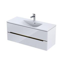 SILVER- SZAFKA PODUMYWALKOWA 120 CM, DWIE SZUFLADY, KOLOR BIAŁY POŁYSK, LISTWA ZŁOTY OR33-SD2S-120-1-V5