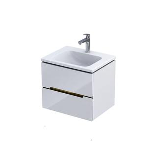 SILVER-SZAFKA PODUMYWALKOWA 60CM, DWIE SZUFLADY BIAŁA POŁYSK, WSTAWKA ZŁOTA  OR33-SD2S-60-1-V5