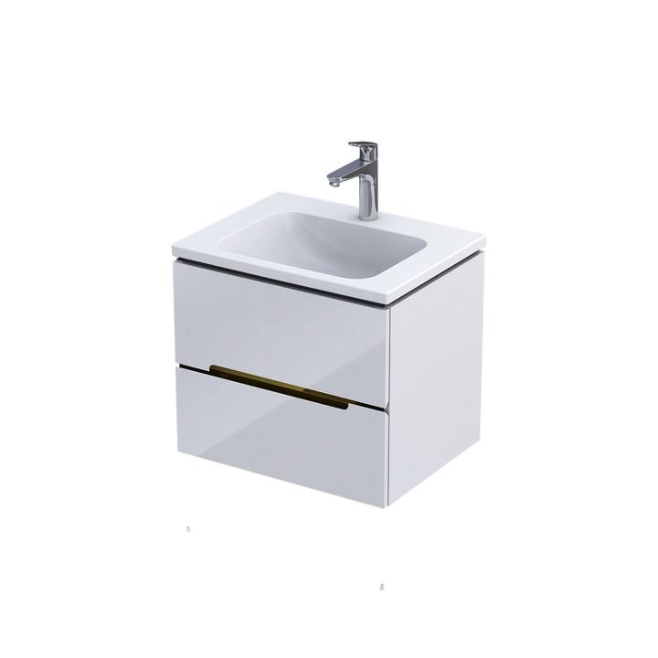 SILVER-SZAFKA PODUMYWALKOWA 60CM, DWIE SZUFLADY BIAŁA POŁYSK, WSTAWKA ZŁOTA  OR33-SD2S-60-1-V5