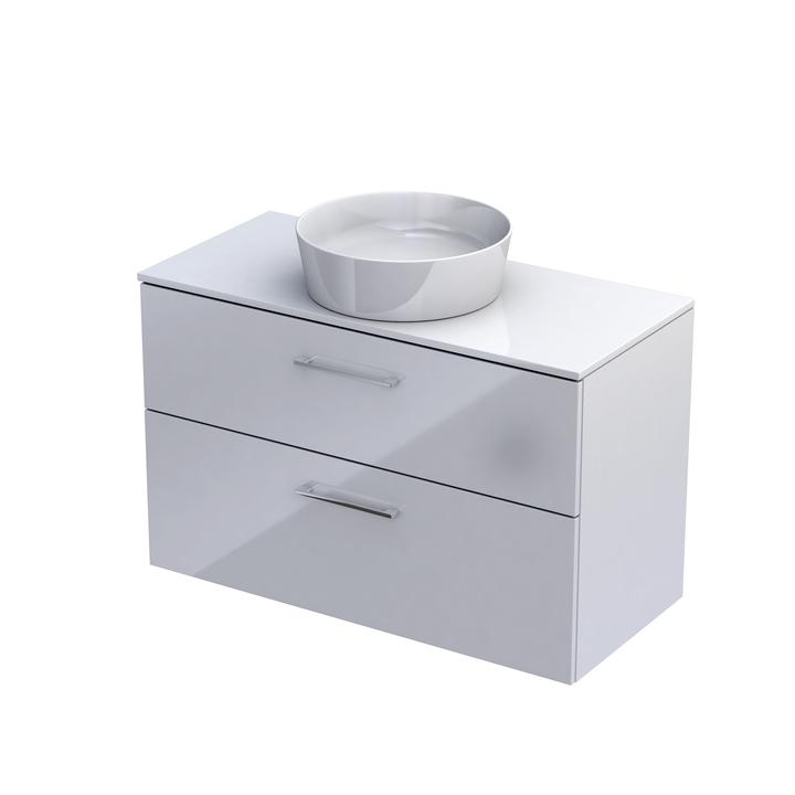 GEO - ZESTAW SZAFKA-BLAT  100 CM., DWIE SZUFLADY KOLOR: BIAŁY POŁYSK, BLAT BIAŁY POŁYSK KI01-ZB2S-100-1