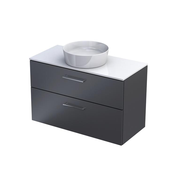 GEO - ZESTAW SZAFKA-BLAT  100 CM., DWIE SZUFLADY KOLOR: GRAFIT MAT, BLAT BIAŁY POŁYSK KI01-ZB2S-100-6