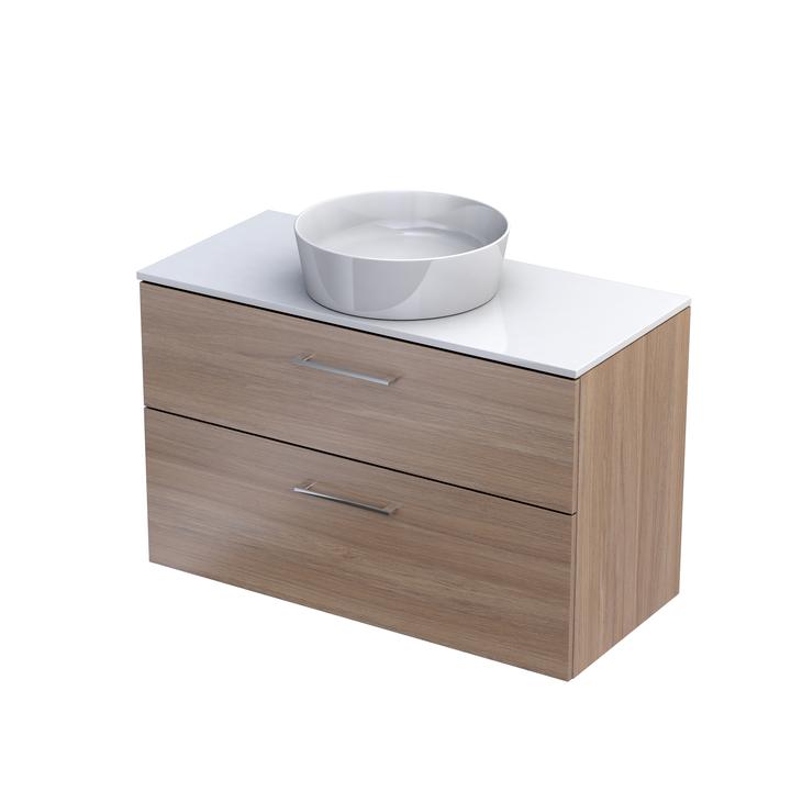 GEO - ZESTAW SZAFKA-BLAT  100 CM., DWIE SZUFLADY KOLOR: DĄB URBAN JASNY, BLAT BIAŁY POŁYSK KI01-ZB2S-100-81