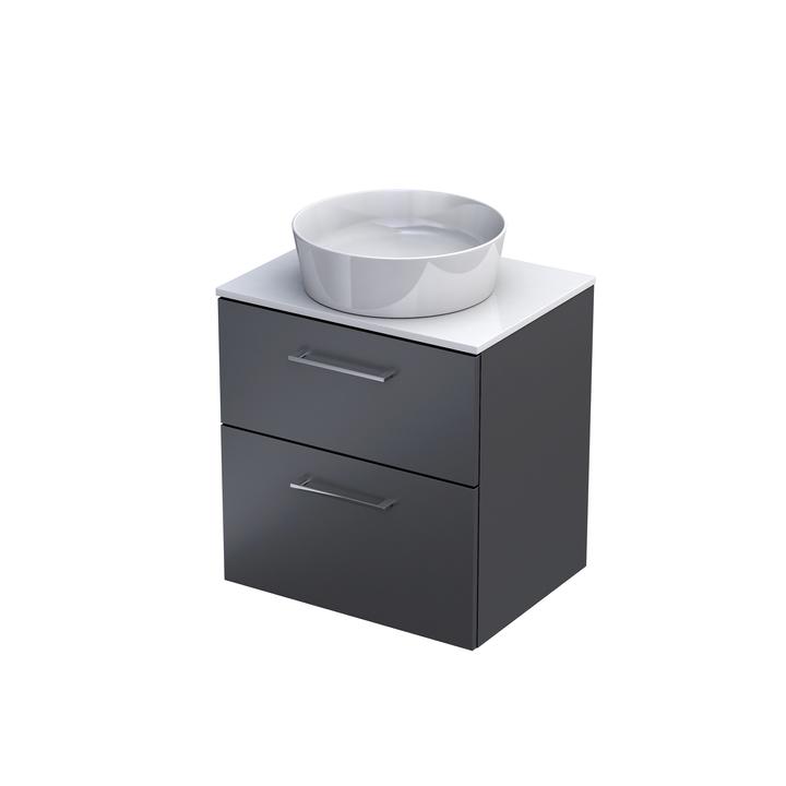 GEO-ZESTAW SZAFKA-BLAT 60 CM, DWIE SZUFLADY, KOLOR: GRAFIT MAT, BLAT BIAŁY POŁYSK KI01-ZB2S-60-6