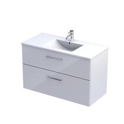 GEO- ZESTAW SZAFKA-UMYWALKA 100 CM., DWIE SZUFLADY KOLOR: BIAŁY POŁYSK, UMYWALKA CERAMICZNA KI01-ZD2S-100-1