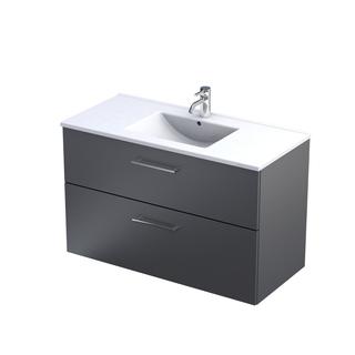 GEO- ZESTAW SZAFKA-UMYWALKA 100 CM., DWIE SZUFLADY KOLOR: GRAFIT MAT, UMYWALKA CERAMICZNA KI01-ZD2S-100-6