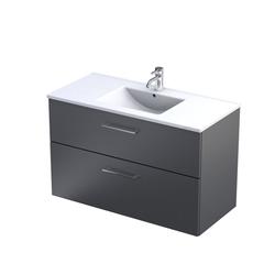 GEO- ZESTAW SZAFKA-UMYWALKA 100 CM., DWIE SZUFLADY KOLOR: GRAFIT MAT, UMYWALKA CERAMICZNA KI01-ZD2S-100-6