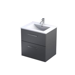 GEO- ZESTAW SZAFKA-UMYWALKA 60 CM., DWIE SZUFLADY KOLOR: GRAFIT MAT, UMYWALKA CERAMICZNA KI01-ZD2S-60-6