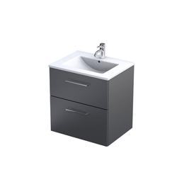 GEO- ZESTAW SZAFKA-UMYWALKA 60 CM., DWIE SZUFLADY KOLOR: GRAFIT MAT, UMYWALKA CERAMICZNA KI01-ZD2S-60-6