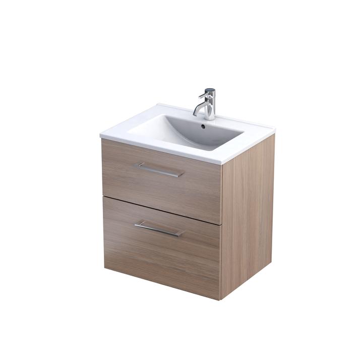 GEO- ZESTAW SZAFKA-UMYWALKA 60 CM., DWIE SZUFLADY KOLOR: DĄB URBAN JASNY, UMYWALKA CERAMICZNA KI01-ZD2S-60-81