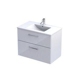 GEO- ZESTAW SZAFKA-UMYWALKA 80 CM., DWIE SZUFLADY KOLOR: BIAŁY POŁYSK, UMYWALKA CERAMICZNA KI01-ZD2S-80-1