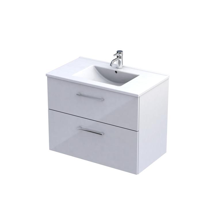 GEO- ZESTAW SZAFKA-UMYWALKA 80 CM., DWIE SZUFLADY KOLOR: BIAŁY POŁYSK, UMYWALKA CERAMICZNA KI01-ZD2S-80-1