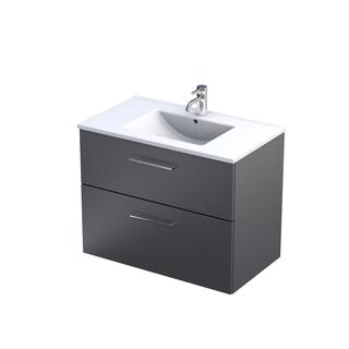 GEO- ZESTAW SZAFKA-UMYWALKA 80 CM., DWIE SZUFLADY KOLOR: GRAFIT MAT, UMYWALKA CERAMICZNA KI01-ZD2S-80-6