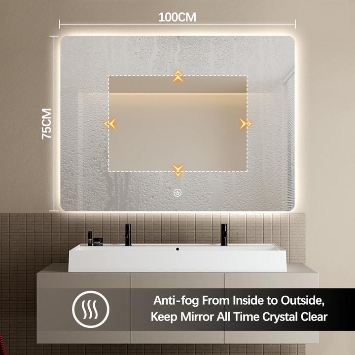 SOME CAMPO LUSTRO ŁAZIENKOWE PROSTOKĄTNE 75X100  OŚWIETLENIE LED, MATA GRZEWCZA CTL200S-75-100