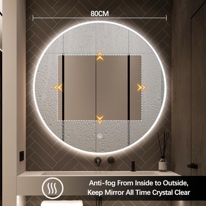 SOME SOLE LUSTRO ŁAZIENKOWE OKRĄGŁE 80 OŚWIETLENIE LED, MATA GRZEWCZA, RAMA AKRYLOWA CTL503-80