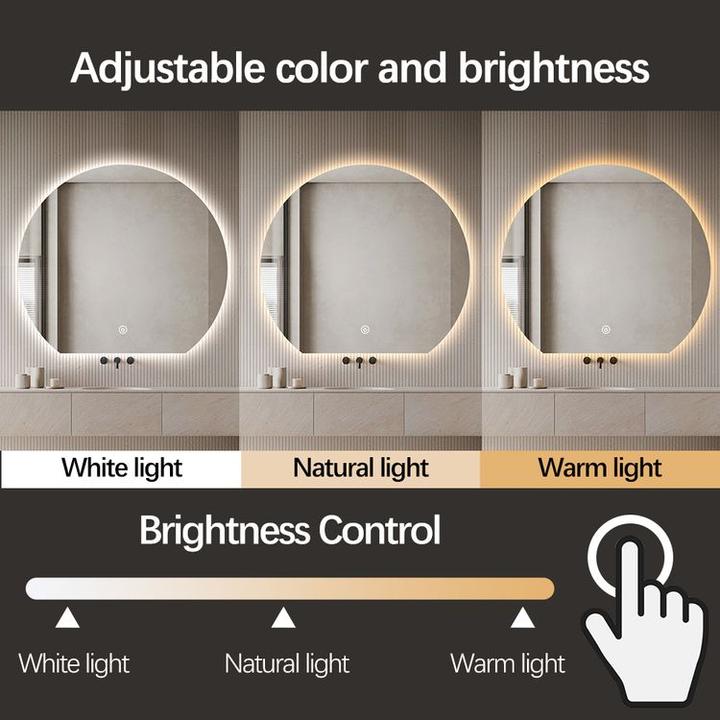 LUSTRO ŁAZIENKOWE AURA OKRĄGŁE ZE ŚCIĘTYM DOŁEM 72X80 CM OŚWIETLENIE LED, MATA GRZEWCZA