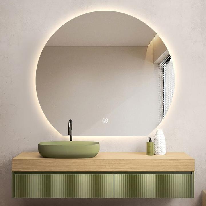 LUSTRO ŁAZIENKOWE AURA OKRĄGŁE ZE ŚCIĘTYM DOŁEM 72X80 CM OŚWIETLENIE LED, MATA GRZEWCZA