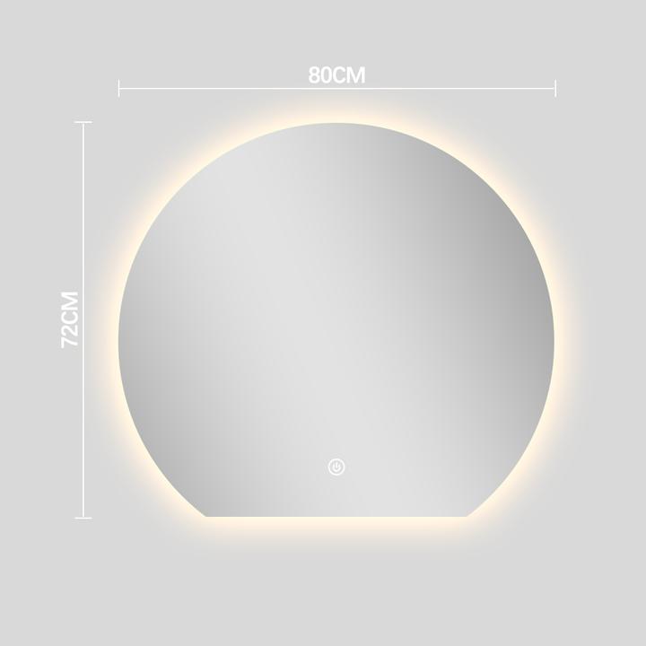 LUSTRO ŁAZIENKOWE AURA OKRĄGŁE ZE ŚCIĘTYM DOŁEM 72X80 CM OŚWIETLENIE LED, MATA GRZEWCZA