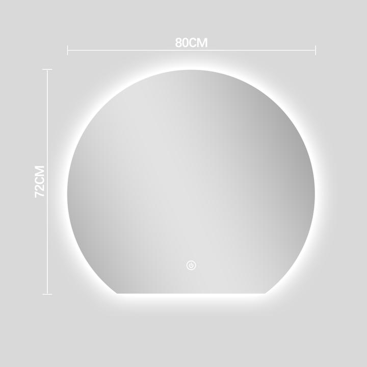 LUSTRO ŁAZIENKOWE AURA OKRĄGŁE ZE ŚCIĘTYM DOŁEM 72X80 CM OŚWIETLENIE LED, MATA GRZEWCZA