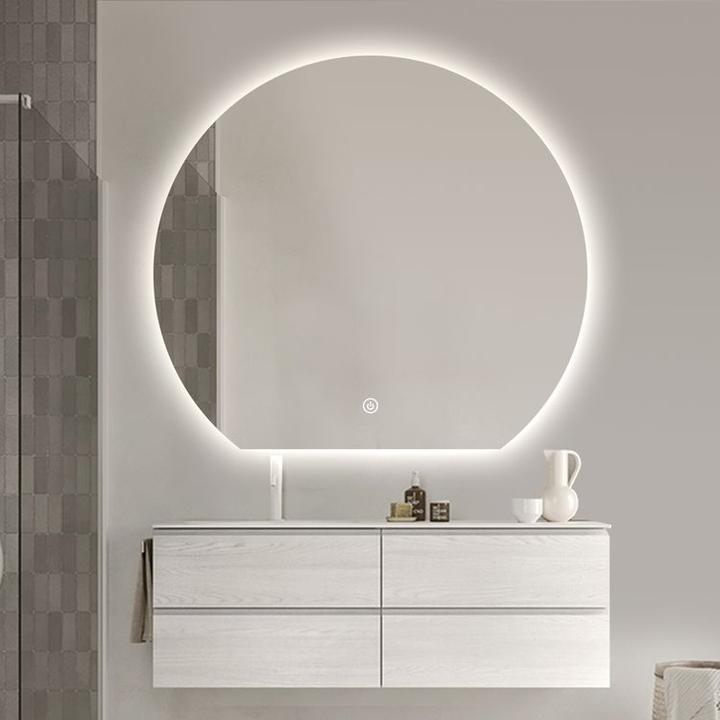 LUSTRO ŁAZIENKOWE AURA OKRĄGŁE ZE ŚCIĘTYM DOŁEM 81X90 CM OŚWIETLENIE LED, MATA GRZEWCZA