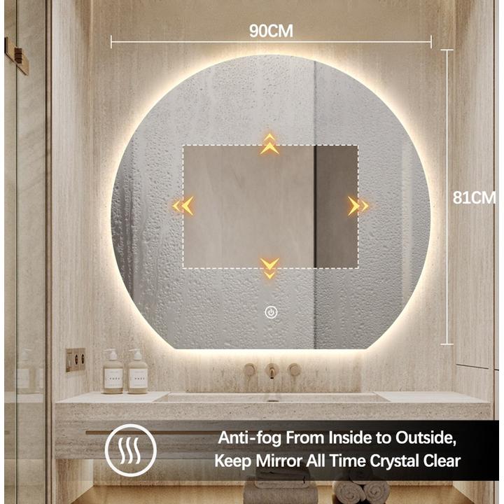 LUSTRO ŁAZIENKOWE AURA OKRĄGŁE ZE ŚCIĘTYM DOŁEM 81X90 CM OŚWIETLENIE LED, MATA GRZEWCZA