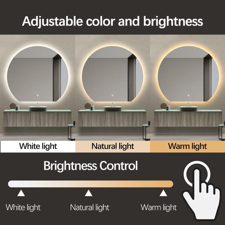 LUSTRO ŁAZIENKOWE AURA OKRĄGŁE ZE ŚCIĘTYM DOŁEM 81X90 CM OŚWIETLENIE LED, MATA GRZEWCZA