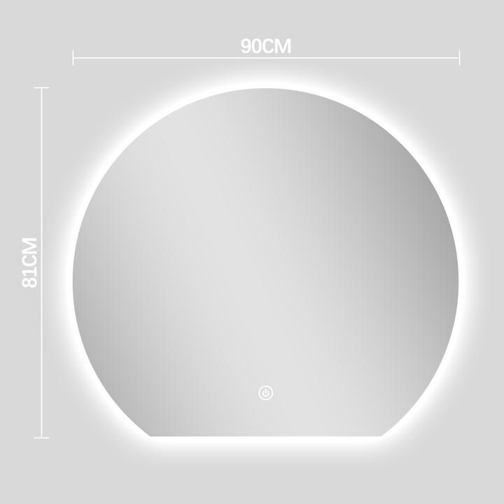 LUSTRO ŁAZIENKOWE AURA OKRĄGŁE ZE ŚCIĘTYM DOŁEM 81X90 CM OŚWIETLENIE LED, MATA GRZEWCZA