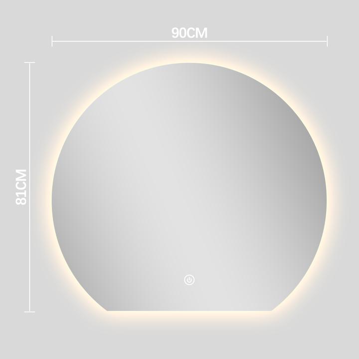 LUSTRO ŁAZIENKOWE AURA OKRĄGŁE ZE ŚCIĘTYM DOŁEM 81X90 CM OŚWIETLENIE LED, MATA GRZEWCZA