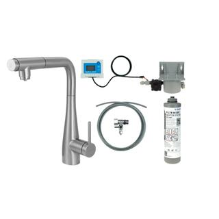 ERIDAN BATERIA KUCHENNA Z ZESTAWEM DO FILTRACJI WODY Z WYCIĄGANĄ WYLEWKĄ STAL SZCZOTKOWANA BREFF75M