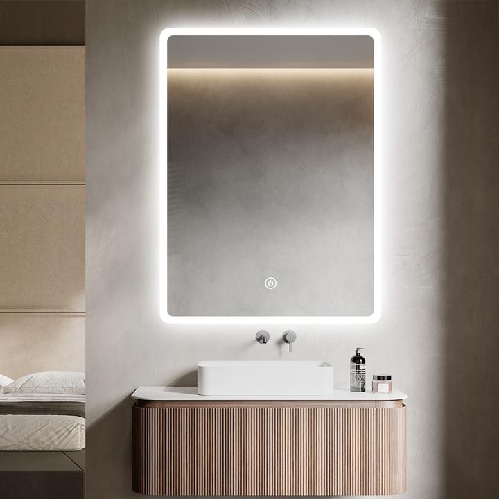 LUSTRO ŁAZIENKOWE LAGO PROSTOKĄTNE 80X60 CM OŚWIETLENIE LED, MATA GRZEWCZA