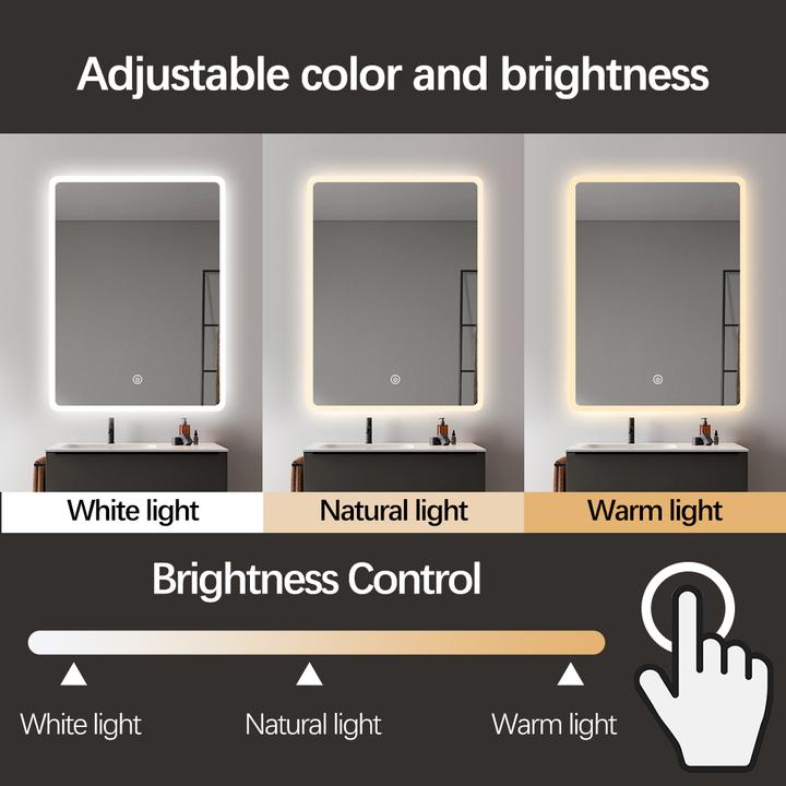 LUSTRO ŁAZIENKOWE LAGO PROSTOKĄTNE 80X60 CM OŚWIETLENIE LED, MATA GRZEWCZA