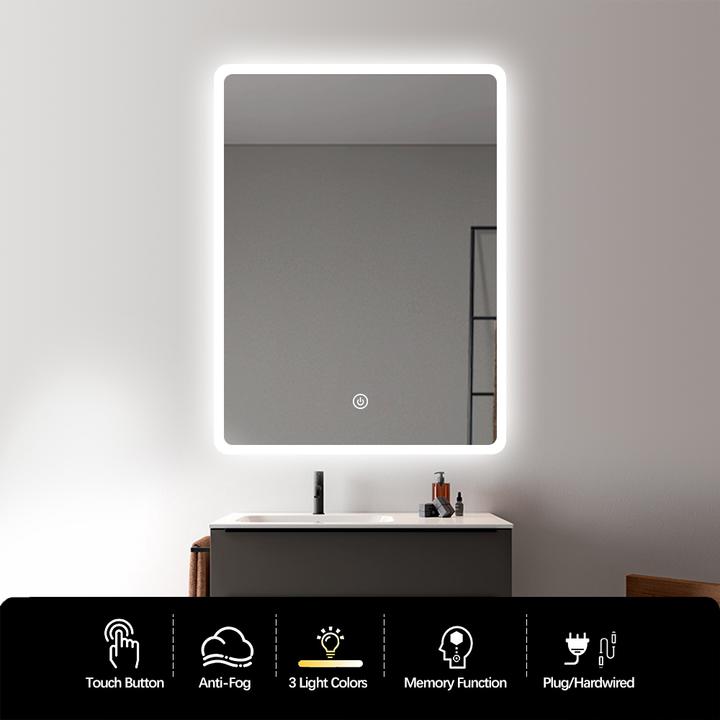 LUSTRO ŁAZIENKOWE LAGO PROSTOKĄTNE 80X60 CM OŚWIETLENIE LED, MATA GRZEWCZA