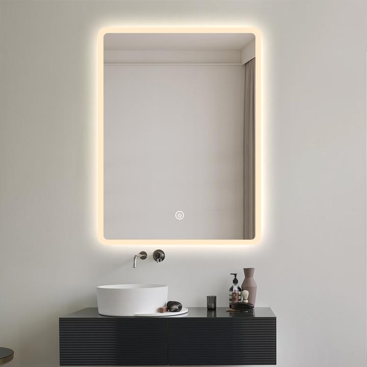 LUSTRO ŁAZIENKOWE LAGO PROSTOKĄTNE 80X60 CM OŚWIETLENIE LED, MATA GRZEWCZA