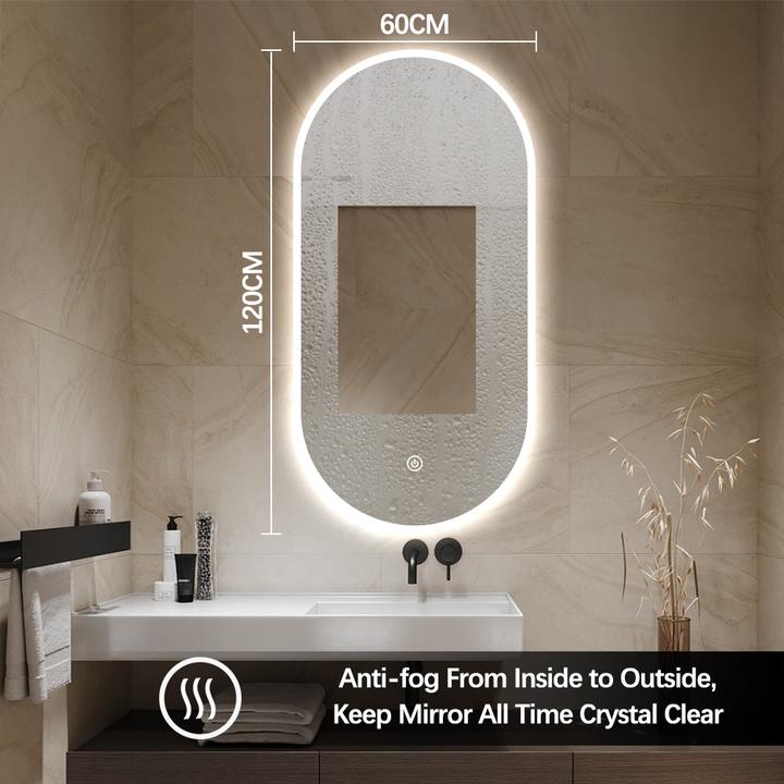 LUSTRO ŁAZIENKOWE FIUME OWALNE 60X120 CM OŚWIETLENIE LED, MATA GRZEWCZA