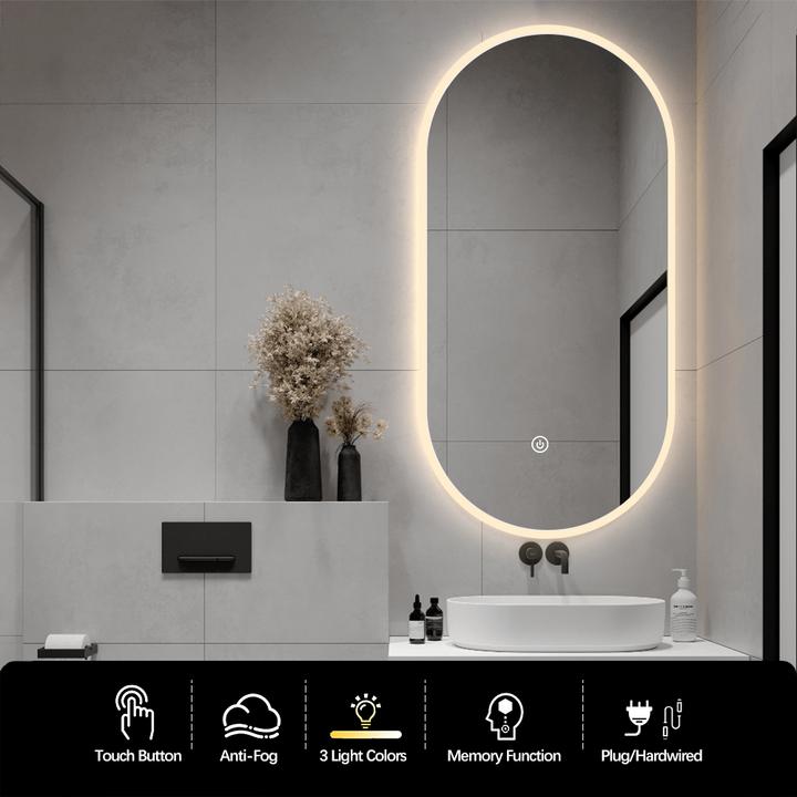 LUSTRO ŁAZIENKOWE FIUME OWALNE 60X120 CM OŚWIETLENIE LED, MATA GRZEWCZA