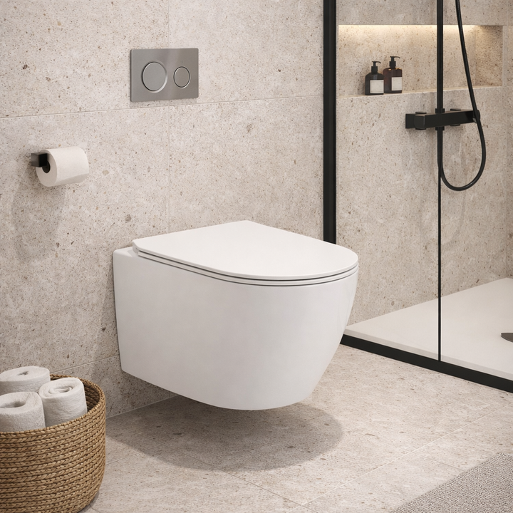 MISKA WC WISZĄCA INTERNO 49 CM BEZRANTOWA Z DESKĄ  W/O WHITE