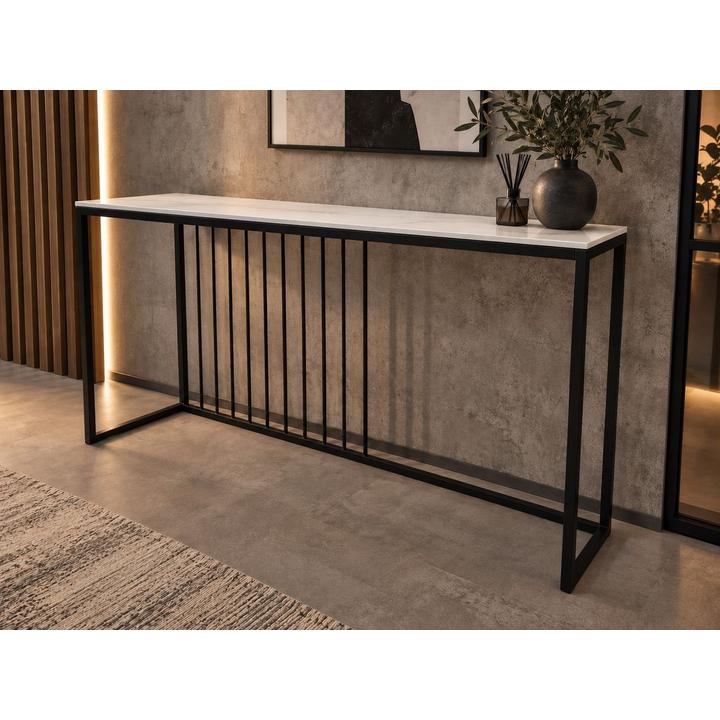 KONSOLA Z BLATEM ZE SPIEKU KWARCOWEGO HORIZON/BLACK 140x38x77,2 cm
