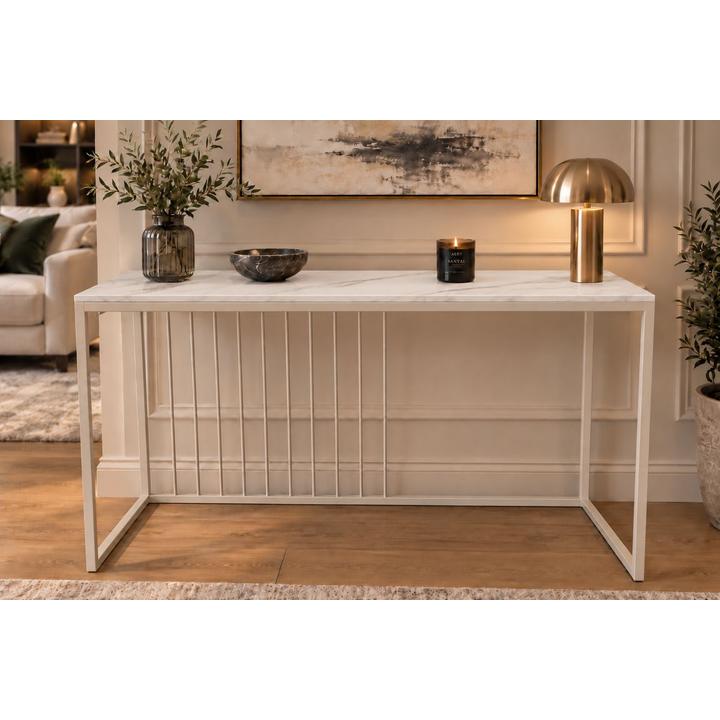 KONSOLA Z BLATEM ZE SPIEKU KWARCOWEGO HORIZON/CASHMERE 140x38x77,2 cm