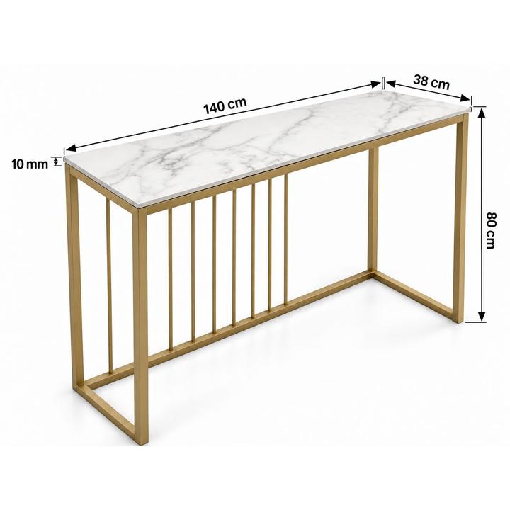 KONSOLA Z BLATEM ZE SPIEKU KWARCOWEGO HORIZON/GOLD 140x38x77,2 cm
