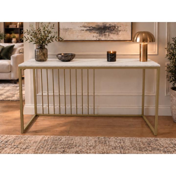 KONSOLA Z BLATEM ZE SPIEKU KWARCOWEGO HORIZON/GOLD 140x38x77,2 cm