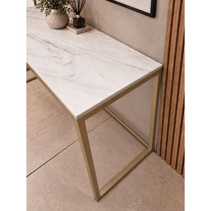 KONSOLA Z BLATEM ZE SPIEKU KWARCOWEGO HORIZON/GOLD 140x38x77,2 cm