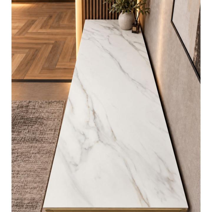 KONSOLA Z BLATEM ZE SPIEKU KWARCOWEGO HORIZON/GOLD 140x38x77,2 cm