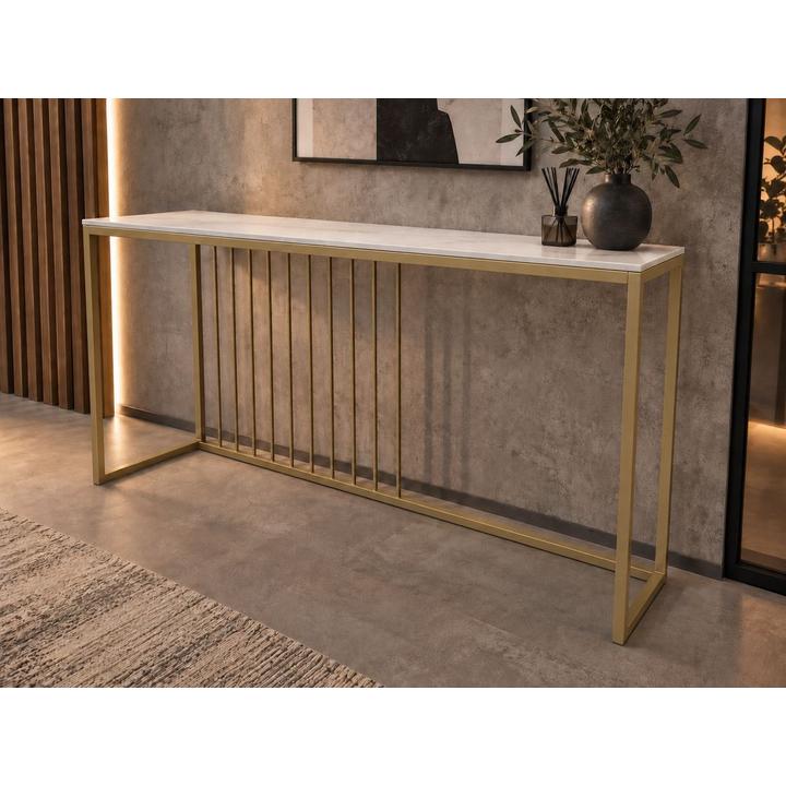 KONSOLA Z BLATEM ZE SPIEKU KWARCOWEGO HORIZON/GOLD 140x38x77,2 cm