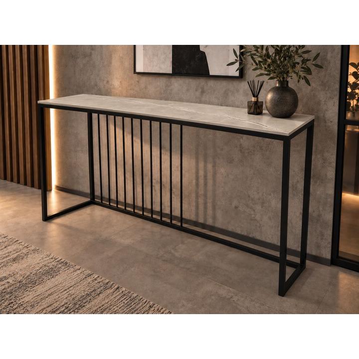 KONSOLA Z BLATEM ZE SPIEKU KWARCOWEGO RITUAL/BLACK 140x38x77,2 cm