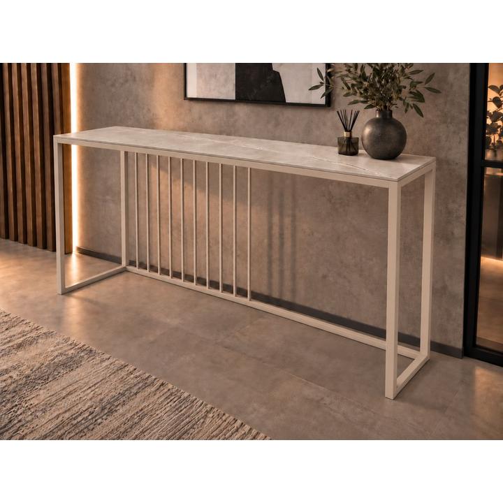 KONSOLA Z BLATEM ZE SPIEKU KWARCOWEGO RITUAL/CASHMERE 140x38x77,2 cm
