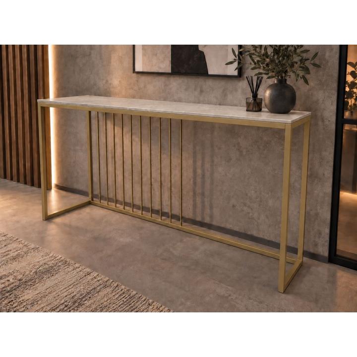 KONSOLA Z BLATEM ZE SPIEKU KWARCOWEGO RITUAL/GOLD 140x38x77,2 cm