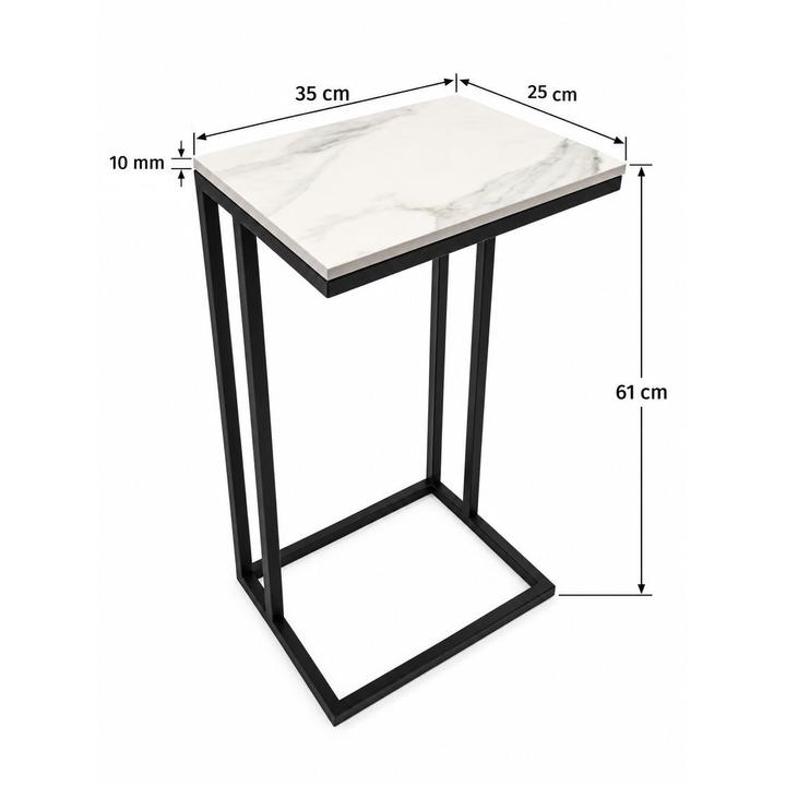 STOLIK POMOCNICZY Z BLATEM ZE SPIEKU KWARCOWEGO HORIZON/BLACK 35x25x61 cm