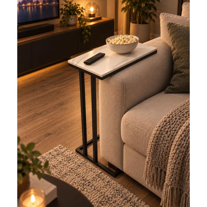 STOLIK POMOCNICZY Z BLATEM ZE SPIEKU KWARCOWEGO HORIZON/BLACK 35x25x61 cm